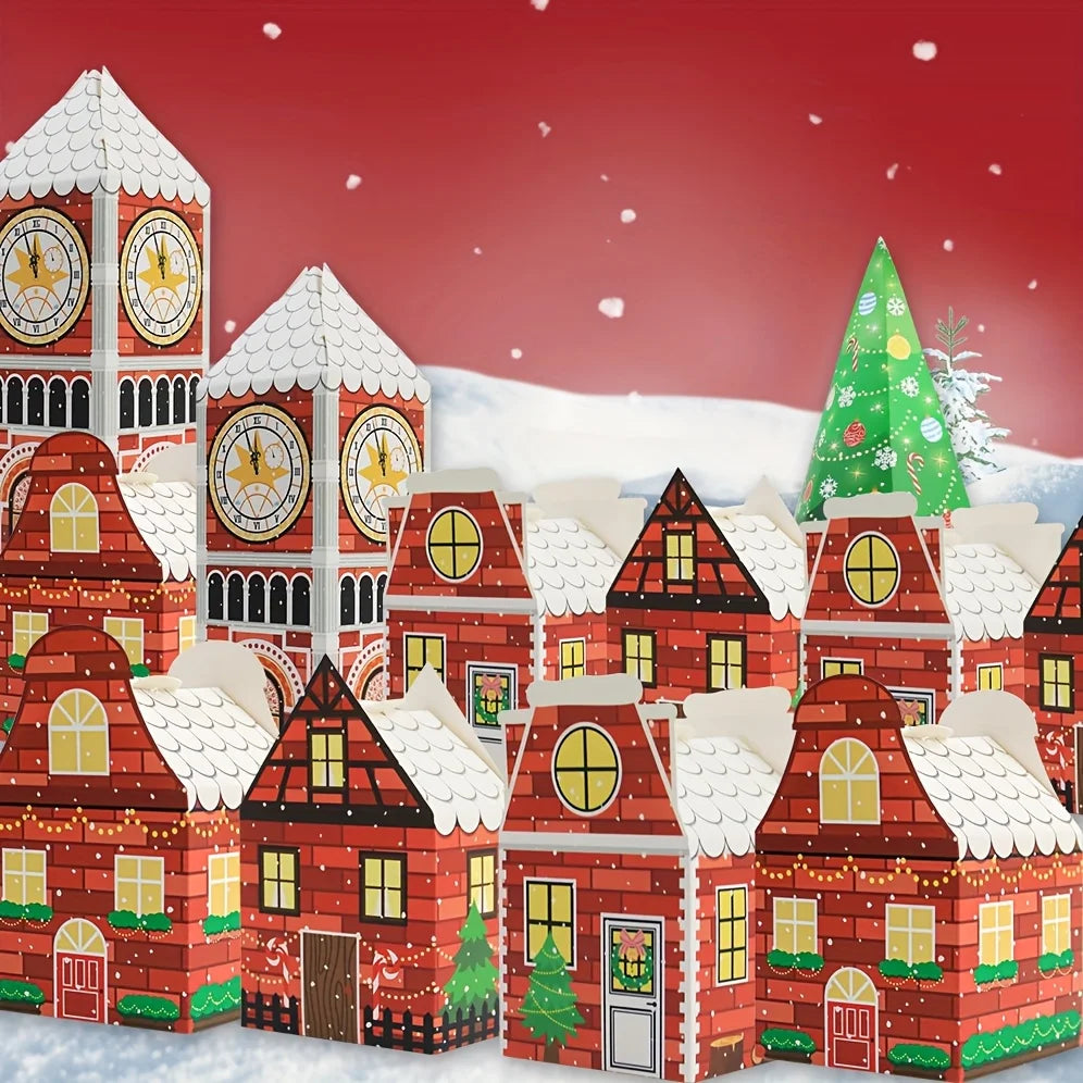 24 Adventskalenderdozen Rood-Wit met Peperkoekhuisontwerp voor Geschenken 1