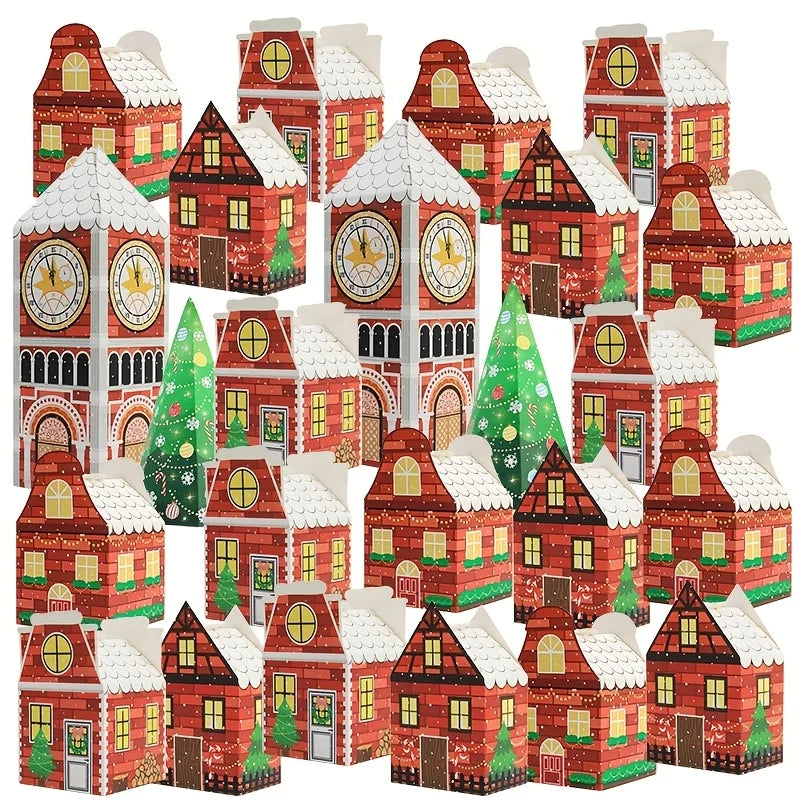 24 Adventskalenderdozen Rood-Wit met Peperkoekhuisontwerp voor Geschenken 5