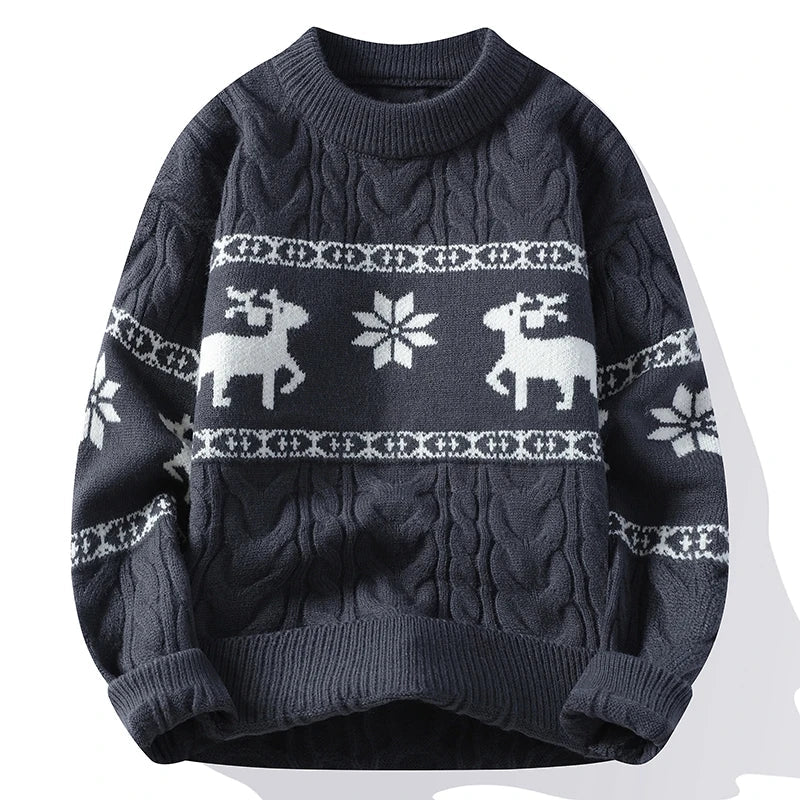 Dikke Heren Trui met Hertenmotief voor de Winter, Comfortabele Casual Sweater 3