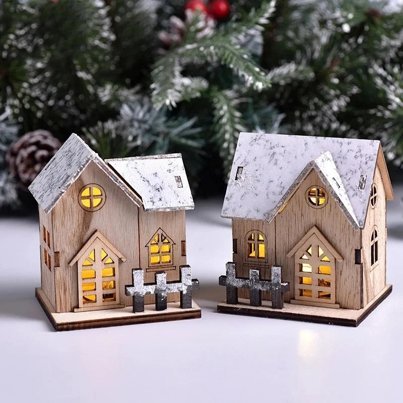 Houten kerst LED-licht huisje voor vrolijke decoratie 0