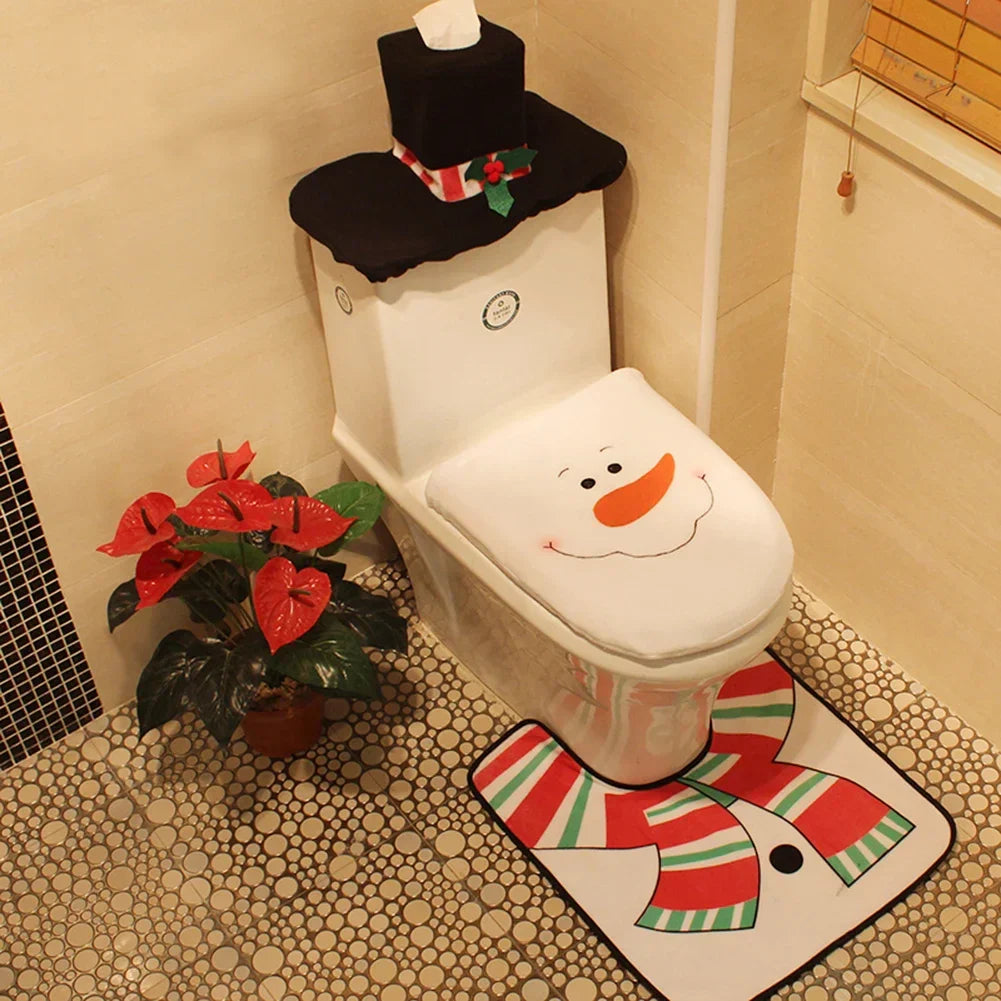 Kerst Toiletbrilhoezen set met kerstman, badmat en radiatordop 6