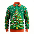 Kerstman 3D grafisch poloshirt voor heren met lange mouwen 3