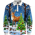Kerstman 3D grafisch poloshirt voor heren met lange mouwen 5