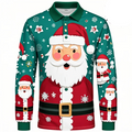 Kerstman 3D grafisch poloshirt voor heren met lange mouwen 7