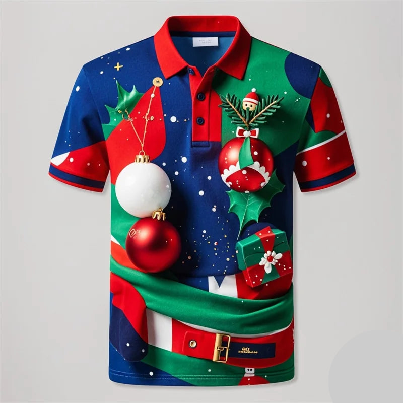 Kerstman 3D poloshirt voor mannen met vrolijke kerstprint 0