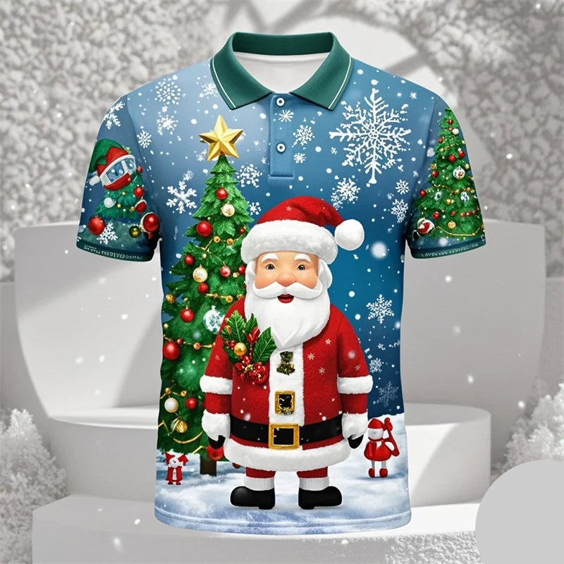 Kerstman 3D poloshirt voor mannen met vrolijke kerstprint 1