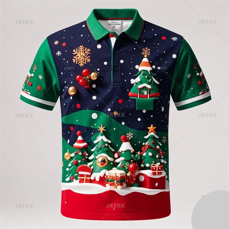 Kerstman 3D poloshirt voor mannen met vrolijke kerstprint 13
