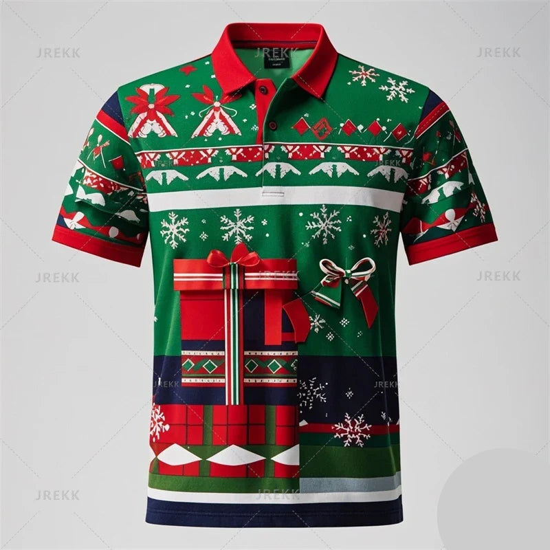 Kerstman 3D poloshirt voor mannen met vrolijke kerstprint 8