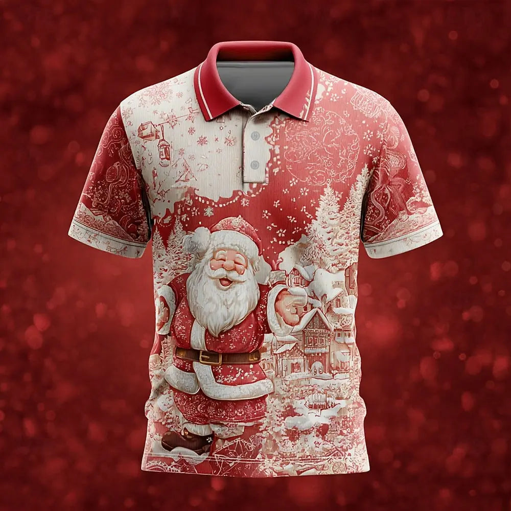 Kerstman Polo Shirt Heren met Korte Mouwen en Unieke 3D-Print, Multicolor 1
