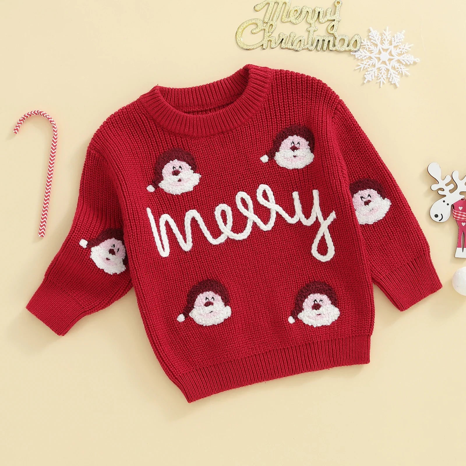 Kersttrui voor Peuters met Kerstman Borduursel en Lange Mouwen, Comfortabel en Feestelijk 1