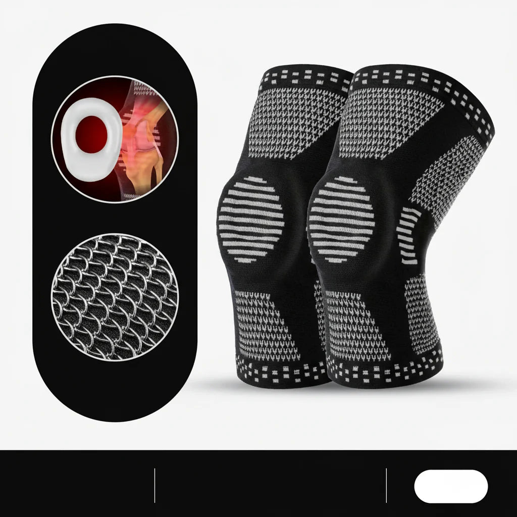 Kompressions-Kniemanschette aus Silikon für Sport, Fitness und Rehabilitation, Schwarz 12