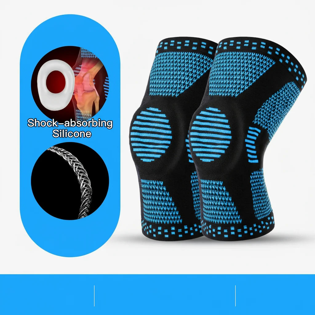 Kompressions-Kniemanschette aus Silikon für Sport, Fitness und Rehabilitation, Schwarz 8