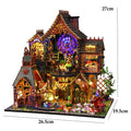 Miniatuur houten poppenhuis met LED-verlichting en meubels 15