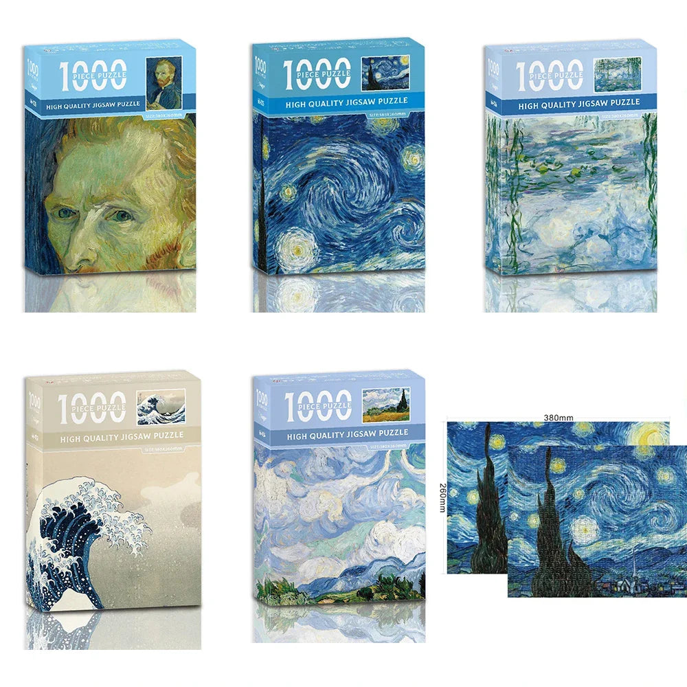 Minipuzzel 1000 stukjes Van Gogh Sterrennacht voor volwassenen, milieuvriendelijk papier 0