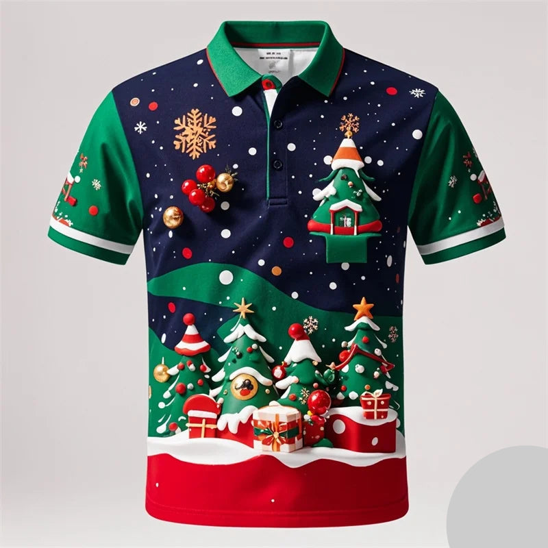 Poloshirt met 3D Kerstman voor mannen, vrolijk kerstfeest 0