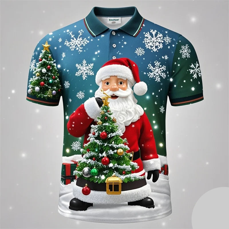 Poloshirt met 3D Kerstman voor mannen, vrolijk kerstfeest 1