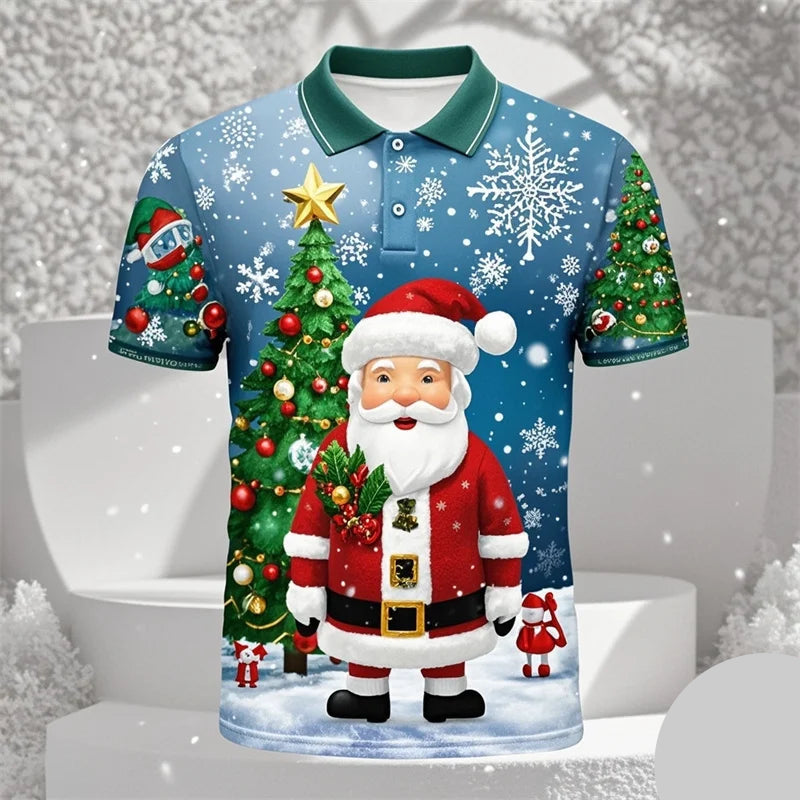 Poloshirt met 3D Kerstman voor mannen, vrolijk kerstfeest 2