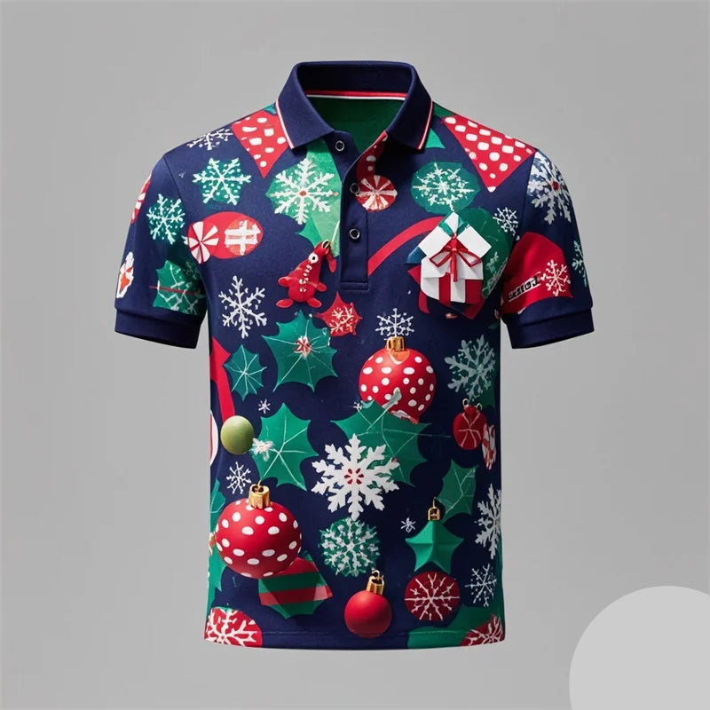 Poloshirt met 3D Kerstman voor mannen, vrolijk kerstfeest 8