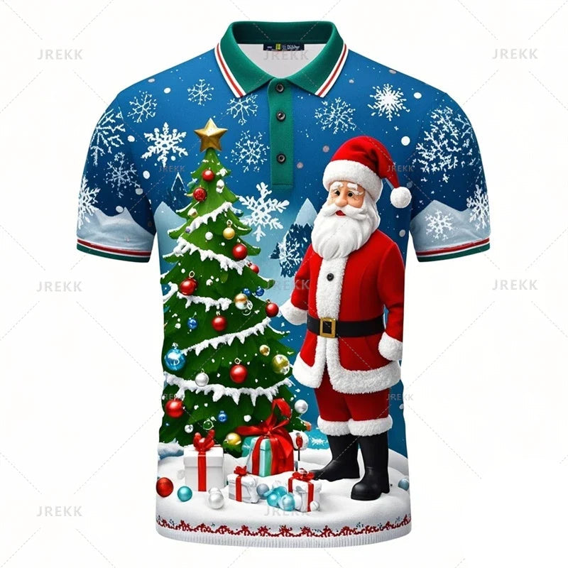 Poloshirt met 3D kerstman print voor mannen 10