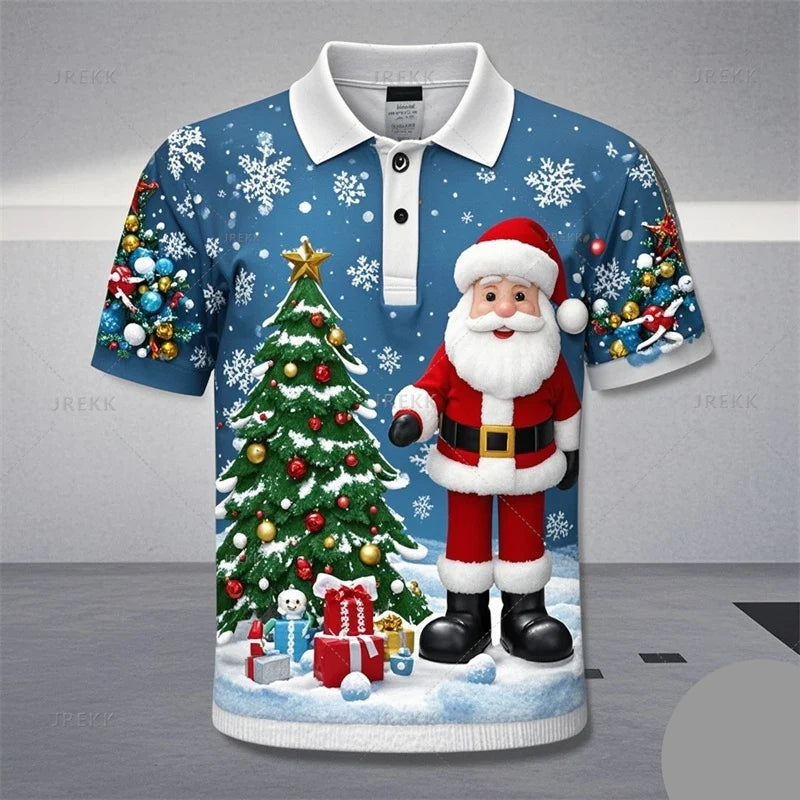 Poloshirt met 3D kerstman print voor mannen 15