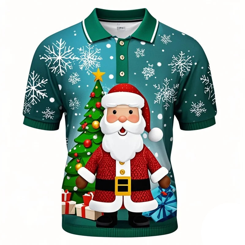 Poloshirt met 3D kerstman print voor mannen 3