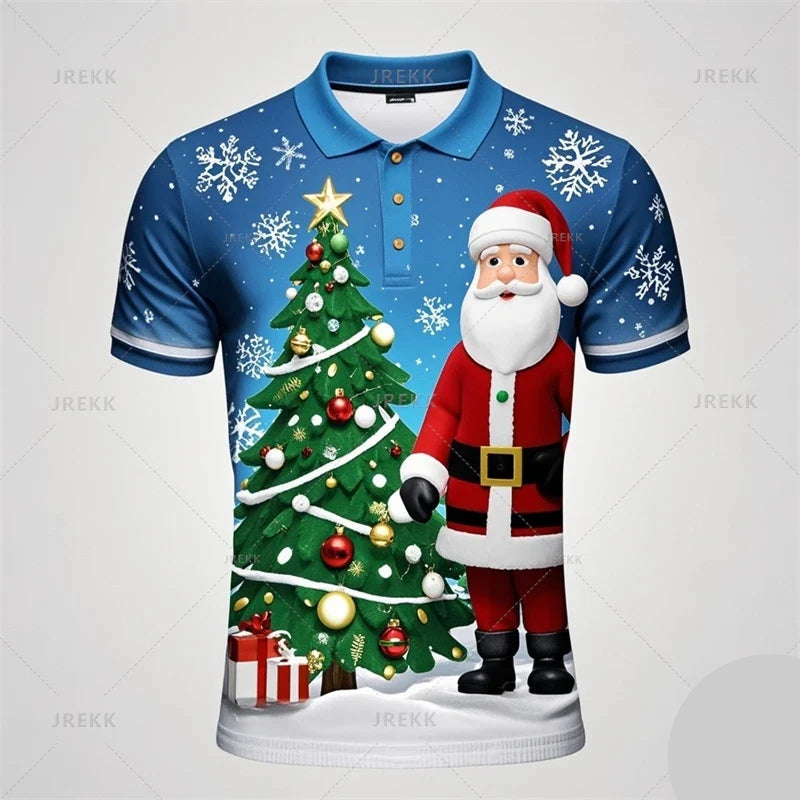 Poloshirt met 3D kerstman print voor mannen 9