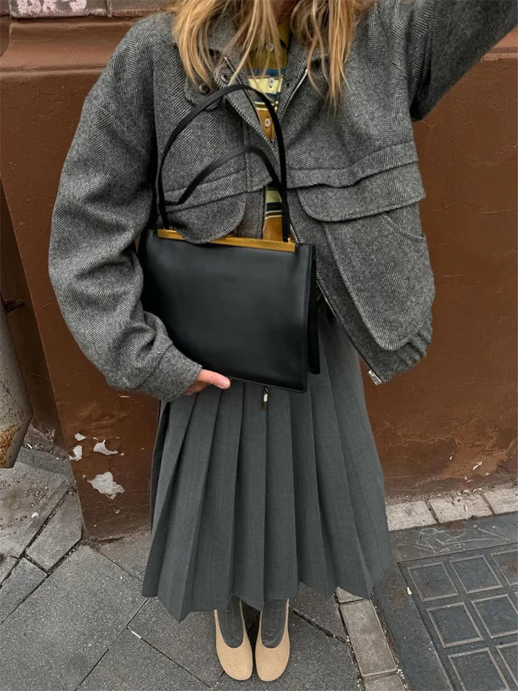 Stylowa Szara Kurtka Damska z Zamkiem Błyskawicznym, Luźny Fason, Na Jesień 4