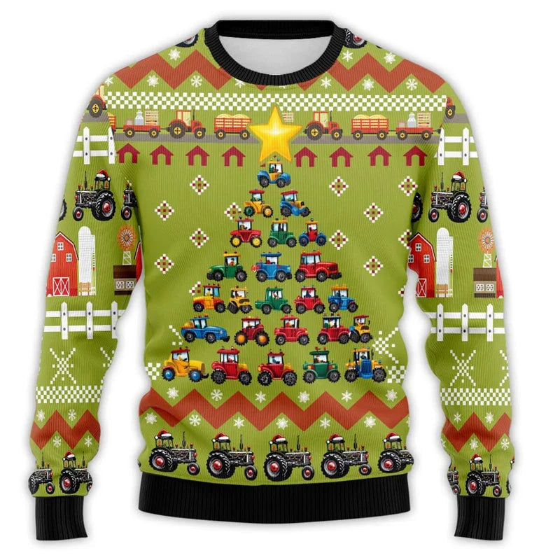 Vintage kersttrui voor heren met boerderijtractor en kerstman 1