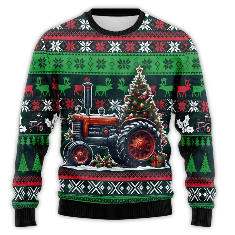 Vintage kersttrui voor heren met boerderijtractor en kerstman 4