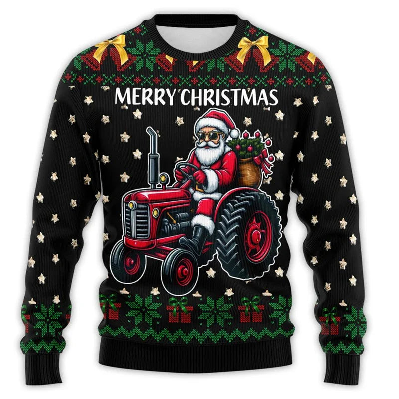 Vintage kersttrui voor heren met boerderijtractor en kerstman 8